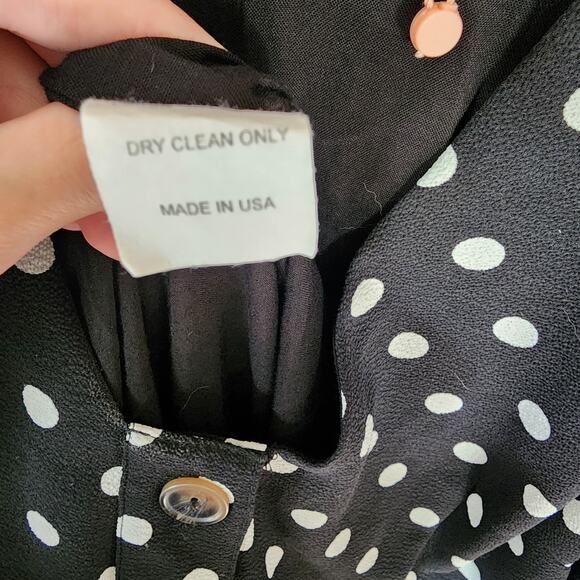 LeRumi Polka Dot Classic Black White Wide Leg Button Up V Neck Jumpsuit S - Picture 6 of 13